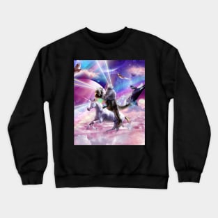 Laser Eyes Space Cat On Dinosaur Unicorn - Rainbow Crewneck Sweatshirt